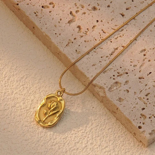 Embossed Rose Necklace