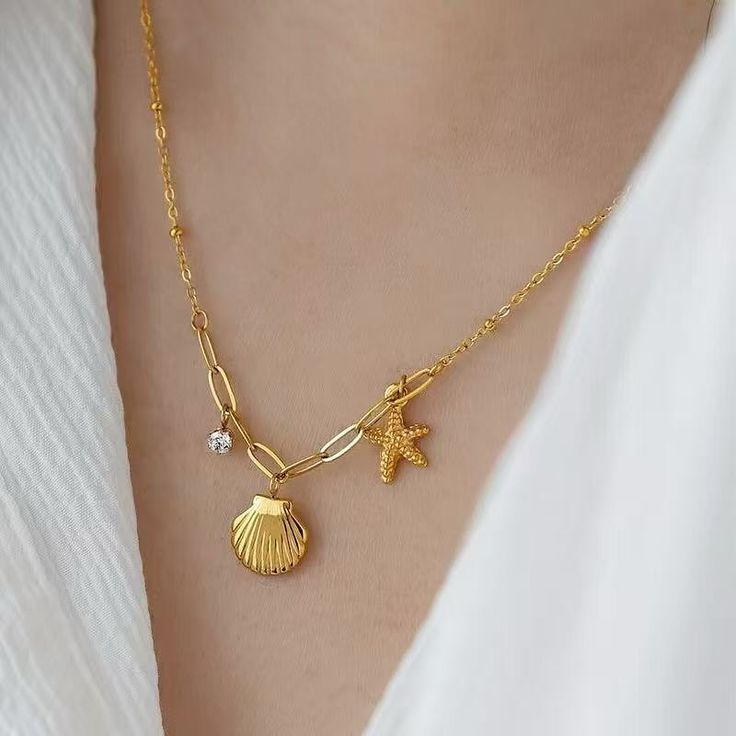 Starfish-Clam Charm Necklace